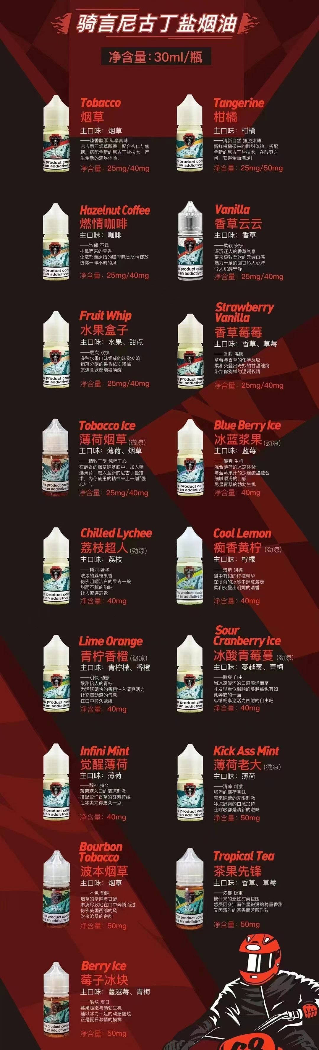 摩托车系列：骑魂 & 骑言  【丁盐小烟油】 有哪些口味？价格是多少